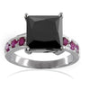 4 Ct to 5 Ct Amazing Black Diamond Solitaire Ring in 925 Silver with Ruby Gemstone Accents, Great Brilliance & Luster