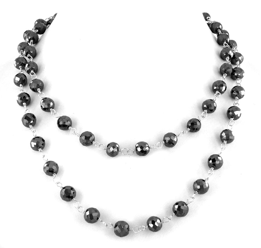 Certified 8 mm Round Faceted Black Diamond Beads Necklace-Great Sparkle! 18 to 24 options.