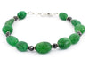 Stunning Emerald Beads with Black Diamond Silver Bracelet. Great Design & Very Elegant