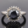 2.50 Ct Black Diamond Solitaire Designer Ring with Diamond Accents, Beautiful Flower Style & Great Shine