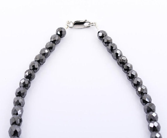 Certified 8 mm Round Faceted Black Diamond Beads Necklace-Great Sparkle! 18 to 24 options.